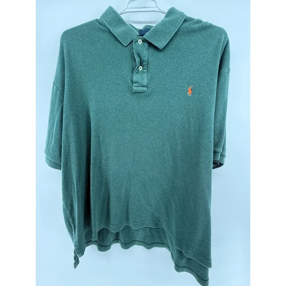Polo Ralph Lauren Green Cotton‎ Polo Shirt Mens 2XB Orange Pony Logo shortsleeve